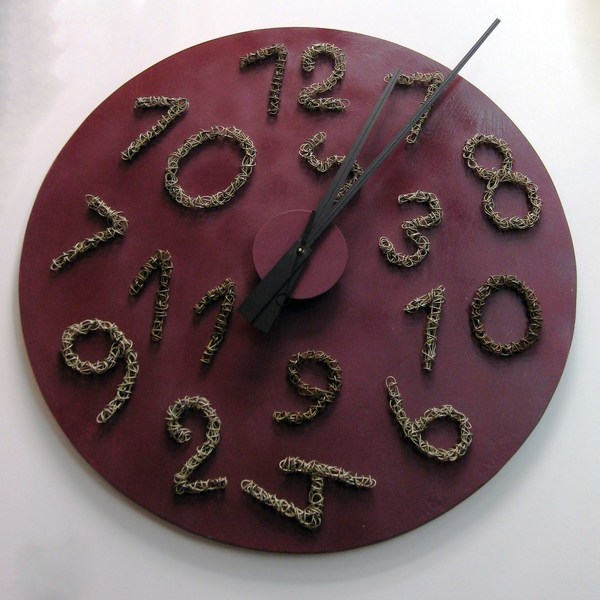 Επιτοίχιο ρολόι με συρμάτινους αριθμούς - handmade, διακοσμητικό, design, σύρμα, ρολόι, χειροποίητα