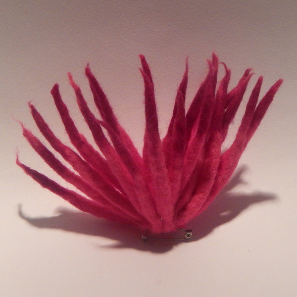 φούξια αχινός - καρφίτσα / fuchsia sea ​​urchin - pin - μαλλί, fashion - 2
