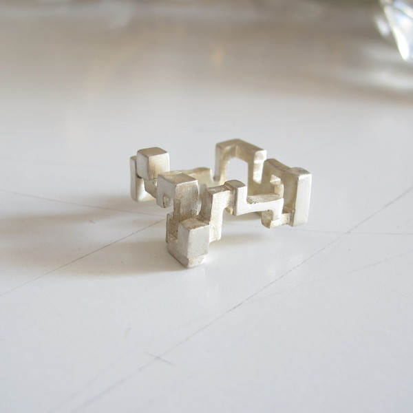 Architectural geometric square meandros ring - sterling silver ring - statement, fashion, design, ασήμι 925, χειροποίητα