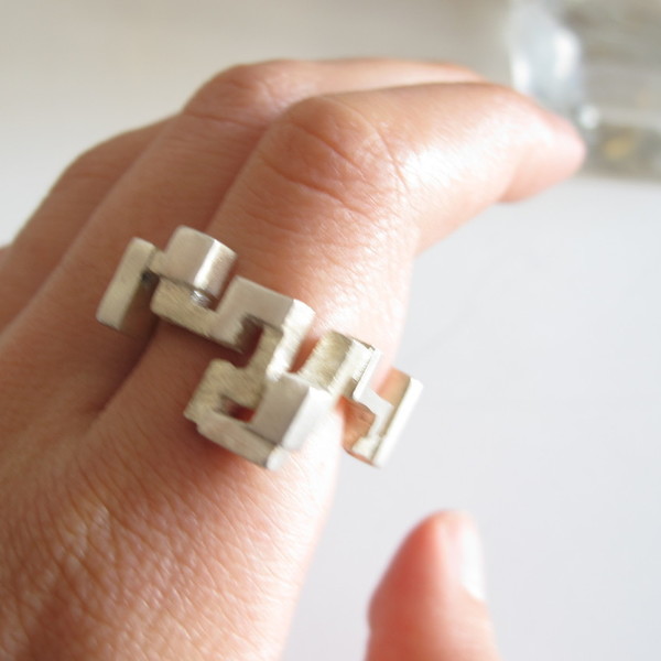 Architectural geometric square meandros ring - sterling silver ring - statement, fashion, design, ασήμι 925, χειροποίητα - 2