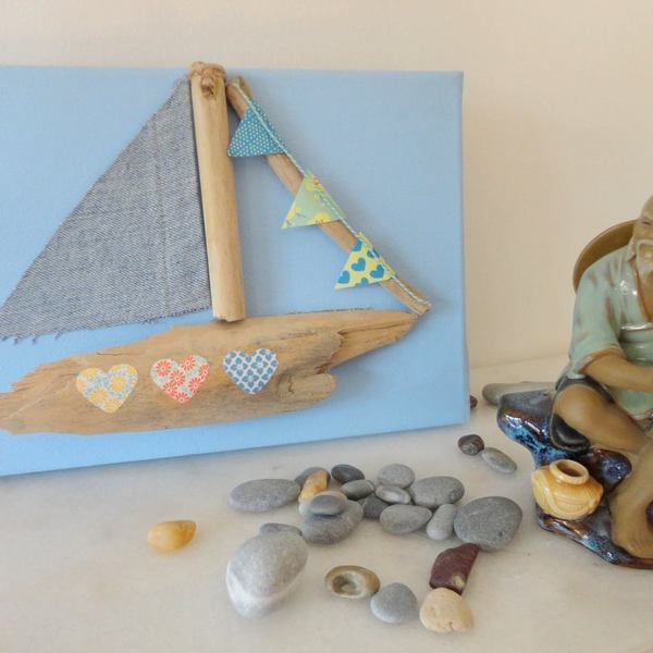 Καδράκι παιδικό "driftwood boat" - διακοσμητικό, ξύλο, νήμα, πίνακες & κάδρα, καμβάς, αγόρι, χαρτί, επιτοίχιο, χειροποίητα, καράβι, καραβάκι, είδη διακόσμησης, είδη δώρου, βρεφικά, κρεμαστά, παιδικά κάδρα - 2