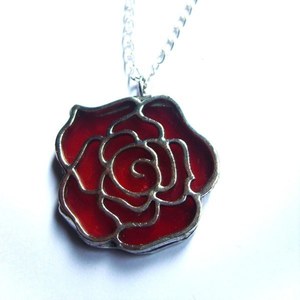 Κόκκινο Τριαντάφυλλο Βιτρώ Κολιέ - γυαλί, αλουμίνιο, τριαντάφυλλο, βιτρώ, χειροποίητα, romantic, κοντά, κρεμαστά, μενταγιόν