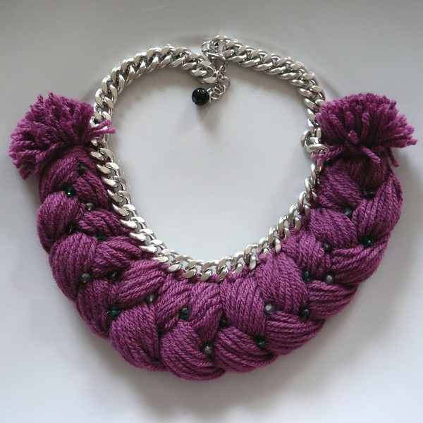 Purple Strudel - statement, ημιπολύτιμες πέτρες, αλυσίδες, chic, handmade, μονόχρωμες, fashion, ιδιαίτερο, κρύσταλλα, χειμωνιάτικο, κορδόνια, χειροποίητα - 2