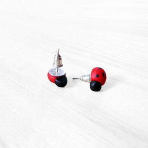Ladybug earrings - ζωάκι, στρογγυλό