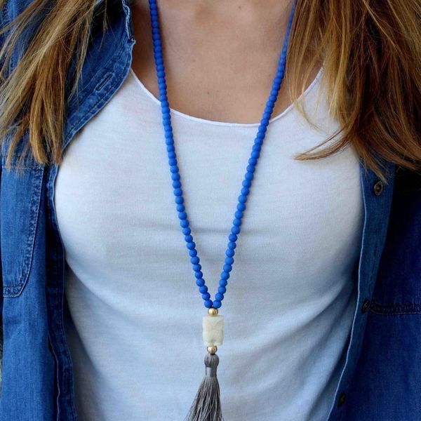 Owl Tassel Necklace - Μπλε και Γκρι - 2