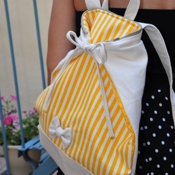 Τσάντα πλάτης ριγέ κίτρινο/άσπρο - 2