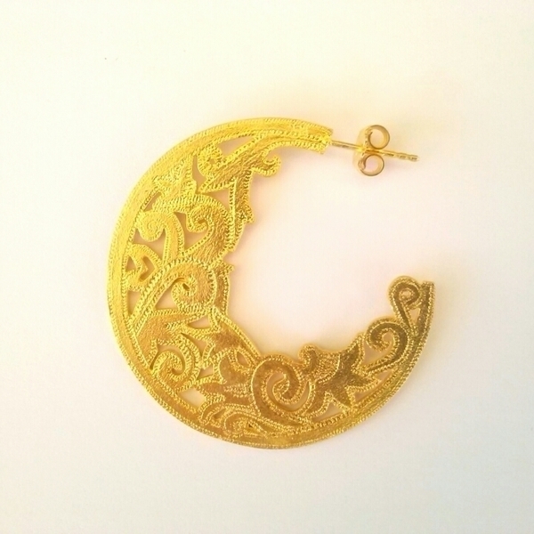 Gold plated Phaedra earrings-Σκουλαρίκια από Πλατινωμένο Ασήμι 925 σε σχήμα Μισοφέγγαρο - επιχρυσωμένα, χειροποίητα - 2