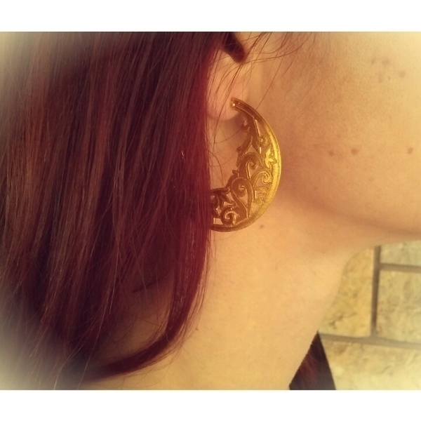 Gold plated Phaedra earrings-Σκουλαρίκια από Πλατινωμένο Ασήμι 925 σε σχήμα Μισοφέγγαρο - επιχρυσωμένα, χειροποίητα - 3