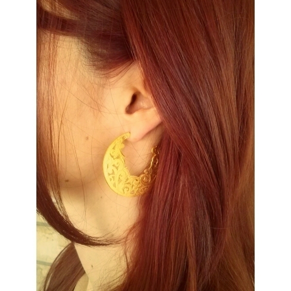 Gold plated Phaedra earrings-Σκουλαρίκια από Πλατινωμένο Ασήμι 925 σε σχήμα Μισοφέγγαρο - επιχρυσωμένα, χειροποίητα - 4