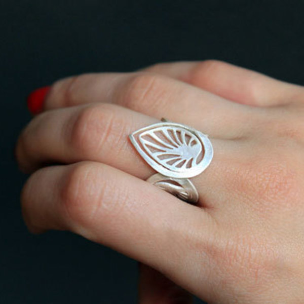 Ασημένιο διάτρητο δαχτυλίδι - Δάκρυ - fashion, κλασσικό, μοναδικό, γυναικεία, sexy, ασήμι 925 - 2
