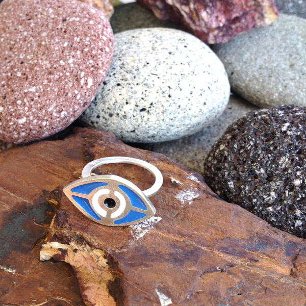 ασημένιο δαχτυλίδι 'μatι' - χρωματιστό, γούρι, ασήμι 925, σμάλτος, μάτι