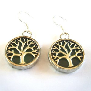 Δέντρο της Ζωής Σκουλαρίκια Βιτρώ - γυαλί, charms, ασήμι 925, διπλής όψης, χειροποίητα