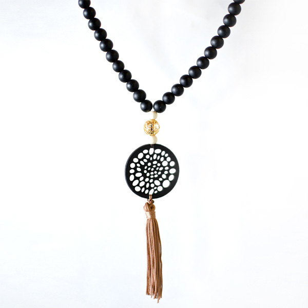 Acrylic & Leather Necklace - δέρμα, chic, charms, boho - 2