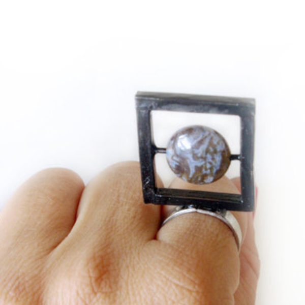 Flat line ring - αχάτης, μοναδικό, μοντέρνο, ασήμι 925 - 2