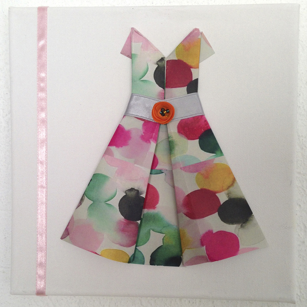 Παιδικά καδράκια - φουστανάκια origami Νο2 - handmade, πίνακες & κάδρα, καμβάς, κορίτσι, χαρτί, χειροποίητα, παιδικά κάδρα