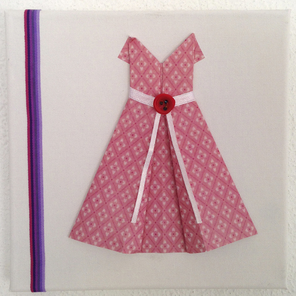 Παιδικά καδράκια - φουστανάκια origami Νο2 - handmade, πίνακες & κάδρα, καμβάς, κορίτσι, χαρτί, χειροποίητα, παιδικά κάδρα - 2
