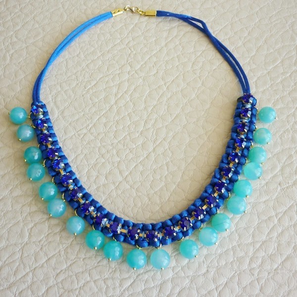 Deep blue statement necklace - statement, ημιπολύτιμες πέτρες, fashion, επιχρυσωμένα, κρύσταλλα - 2