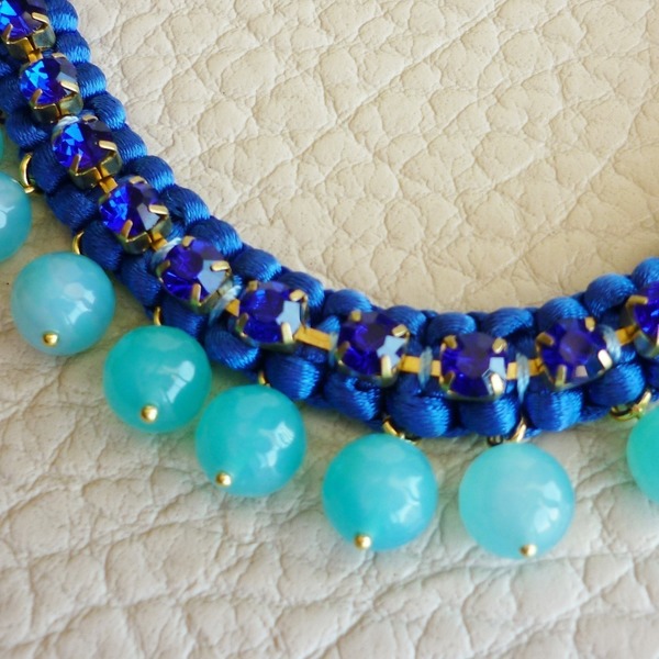 Deep blue statement necklace - statement, ημιπολύτιμες πέτρες, fashion, επιχρυσωμένα, κρύσταλλα - 2