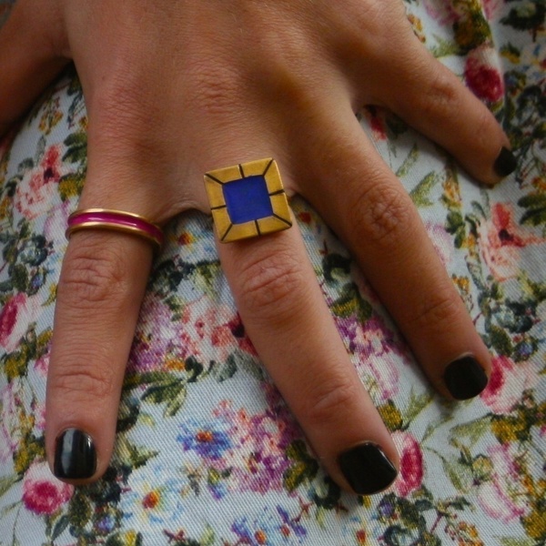Arco iris cuadrado δαχτυλίδι - handmade, fashion, σμάλτος, χειροποίητα, μπρούντζος - 2