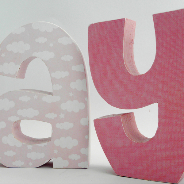 Ξύλινα γράμματα "Pink Clouds" - κορίτσι, διακόσμηση, δώρα για βάπτιση, δωμάτιο, διακοσμητικά, για παιδιά - 3
