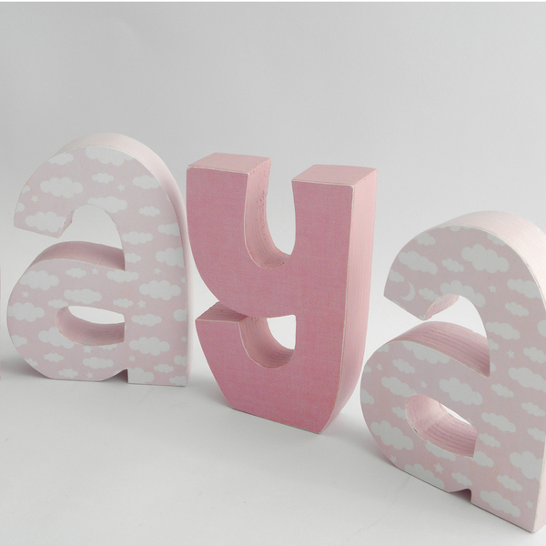 Ξύλινα γράμματα "Pink Clouds" - κορίτσι, διακόσμηση, δώρα για βάπτιση, δωμάτιο, διακοσμητικά, για παιδιά - 5