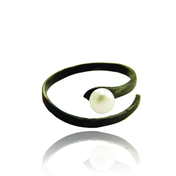 Black Pearl Open silver ring - ασήμι, chic, fashion, μαργαριτάρι, μαργαριτάρι, ασήμι 925, χειροποίητα, αυξομειούμενα
