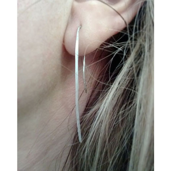 Line Silver Earrings - ασήμι, chic, ασήμι 925, γεωμετρικά σχέδια, χειροποίητα, σφυρήλατο, minimal, καρφωτά, rock - 2