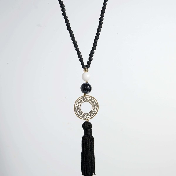 Black Tassel Necklace - νήμα, χάντρες