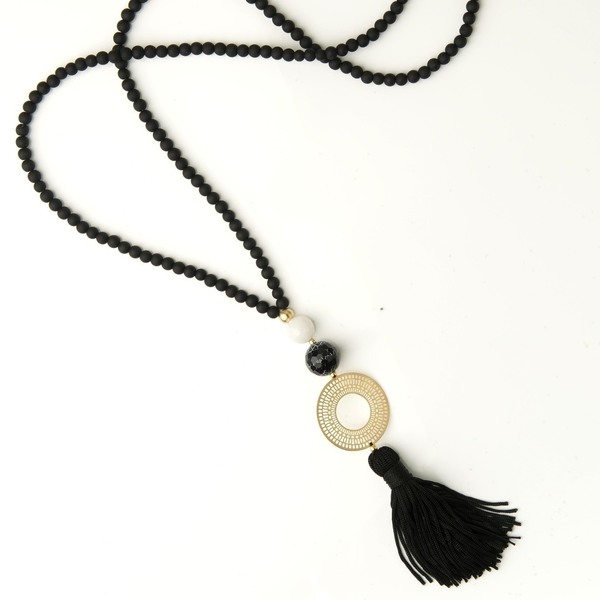 Black Tassel Necklace - νήμα, χάντρες - 2