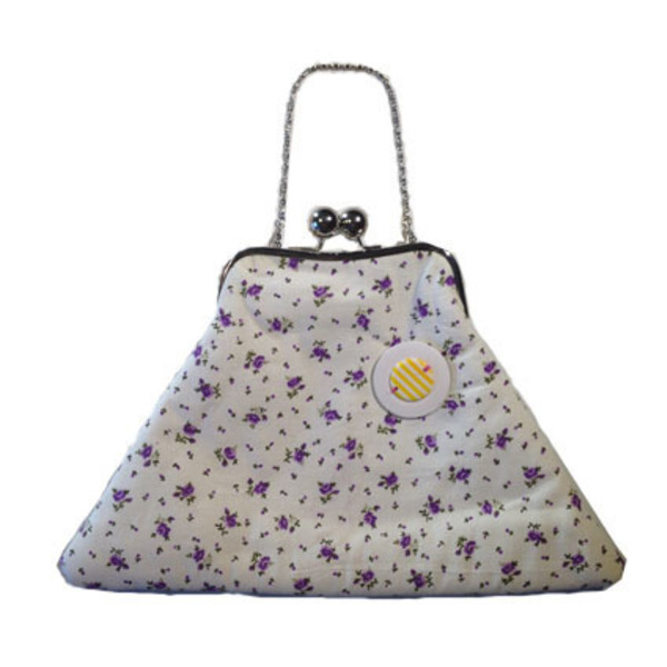 υφασμάτινη floral τσάντα με κούμπωμα clutch και αλυσίδα - αλυσίδες, vintage, clutch, romantic, φθηνές