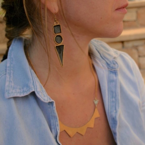 Triple geometrical - handmade, fashion, σμάλτος, χειροποίητα, μπρούντζος - 2