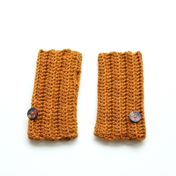 Fingerless gloves με ξύλινα κουμπάκια - μαλλί, handmade, πλεκτό, δώρο, crochet, βελονάκι, χειροποίητα - 2