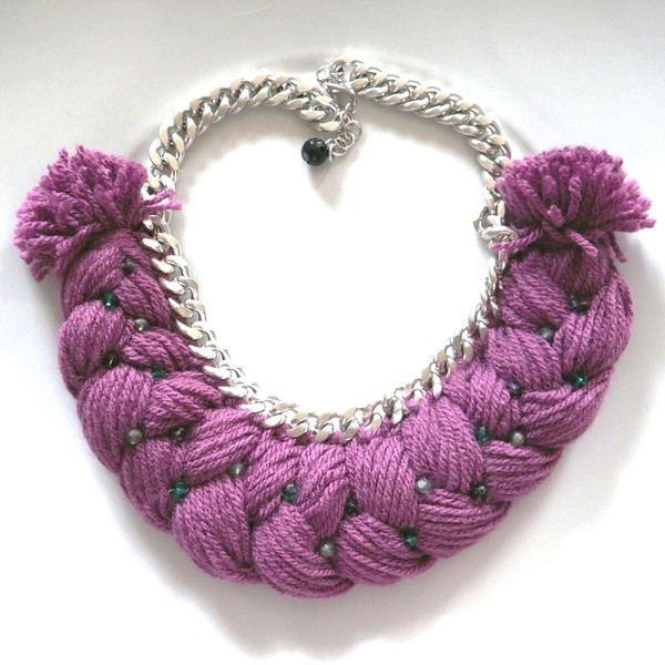 Purple Strudel - statement, ημιπολύτιμες πέτρες, αλυσίδες, chic, handmade, μονόχρωμες, fashion, ιδιαίτερο, κρύσταλλα, χειμωνιάτικο, κορδόνια, χειροποίητα