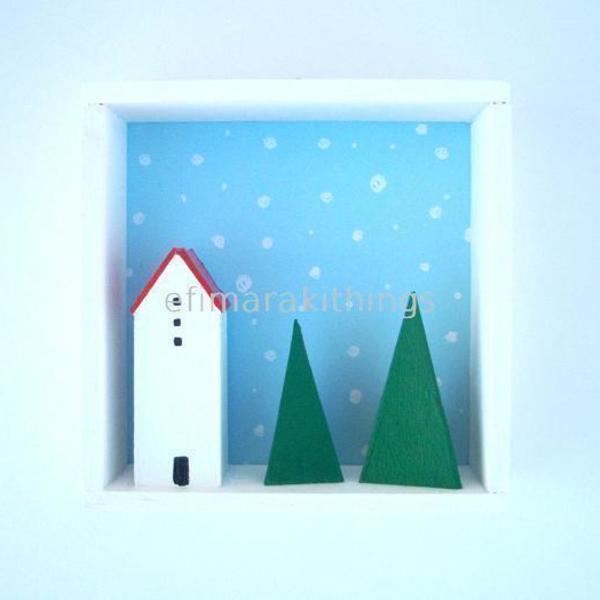 Χριστουγεννιάτικο καδράκι 3d - handmade, διακοσμητικό, ξύλο, πίνακες & κάδρα, χαρτί, δώρο, decor, τοίχου, χειροποίητα