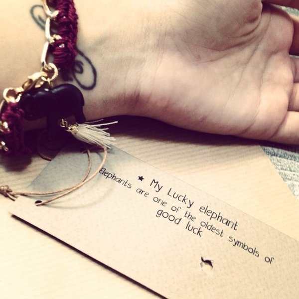 Lucky elephant charm bracelet! - στυλ, pom pom, κορδόνια, boho - 3
