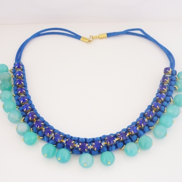 Deep blue statement necklace - statement, ημιπολύτιμες πέτρες, fashion, επιχρυσωμένα, κρύσταλλα