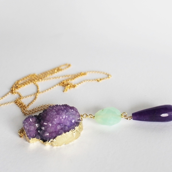 Purple agate big rock necklace - αχάτης, μοναδικό, επιχρυσωμένα, όνυχας - 2