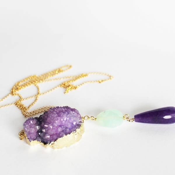 Purple agate big rock necklace - αχάτης, μοναδικό, επιχρυσωμένα, όνυχας