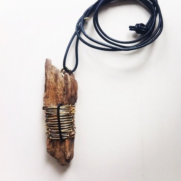 wood necklace _bloblo - δέρμα, ξύλο, design, μοναδικό, μέταλλο, χειροποίητα, κρεμαστά - 2