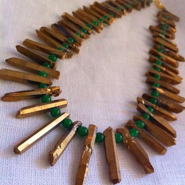 Emerald & Gold - ημιπολύτιμες πέτρες, ιδιαίτερο, επιχρυσωμένα, κρύσταλλα