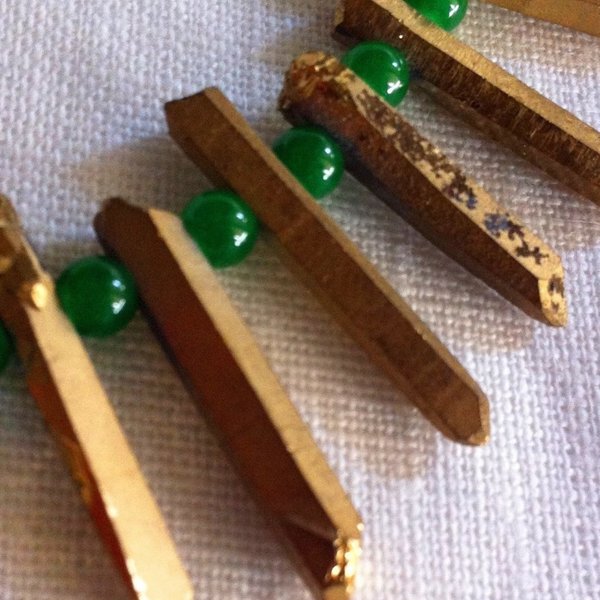 Emerald & Gold - ημιπολύτιμες πέτρες, ιδιαίτερο, επιχρυσωμένα, κρύσταλλα - 2