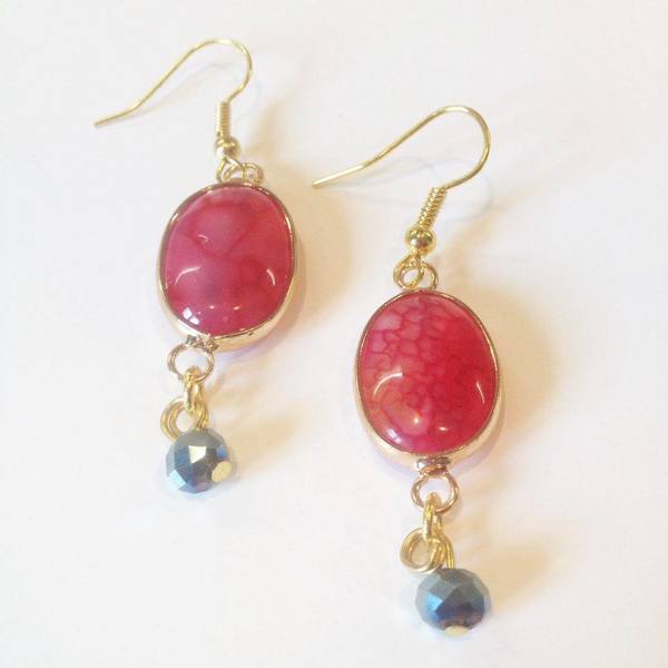 LARA ART Red Semi-precious stone earrings - ημιπολύτιμες πέτρες, handmade, fashion, design, γυναικεία, κρύσταλλα, χειροποίητα - 2