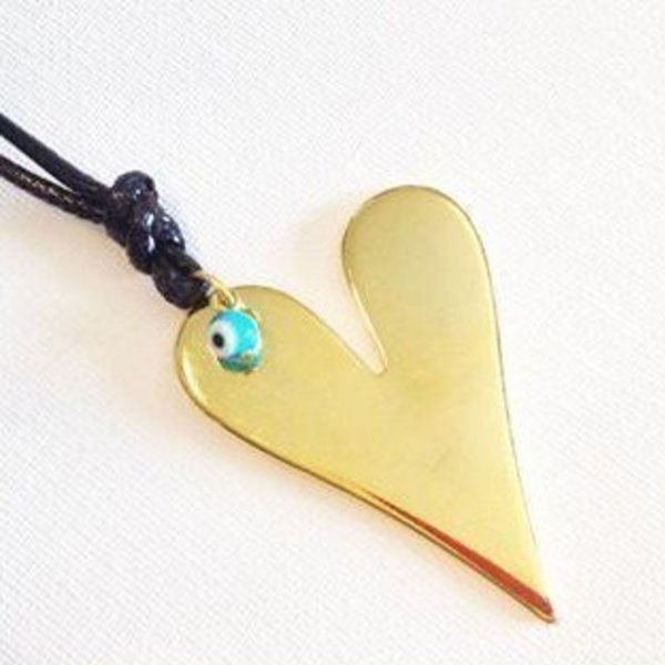 LARA ART Gold heart necklace - δέρμα, chic, handmade, fashion, charms, γυναικεία, επιχρυσωμένα, χειροποίητα - 3