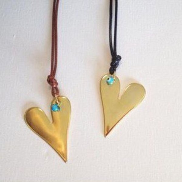 LARA ART Gold heart necklace - δέρμα, chic, handmade, fashion, charms, γυναικεία, επιχρυσωμένα, χειροποίητα - 2