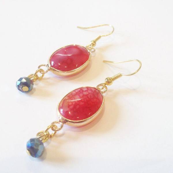 LARA ART Red Semi-precious stone earrings - ημιπολύτιμες πέτρες, handmade, fashion, design, γυναικεία, κρύσταλλα, χειροποίητα