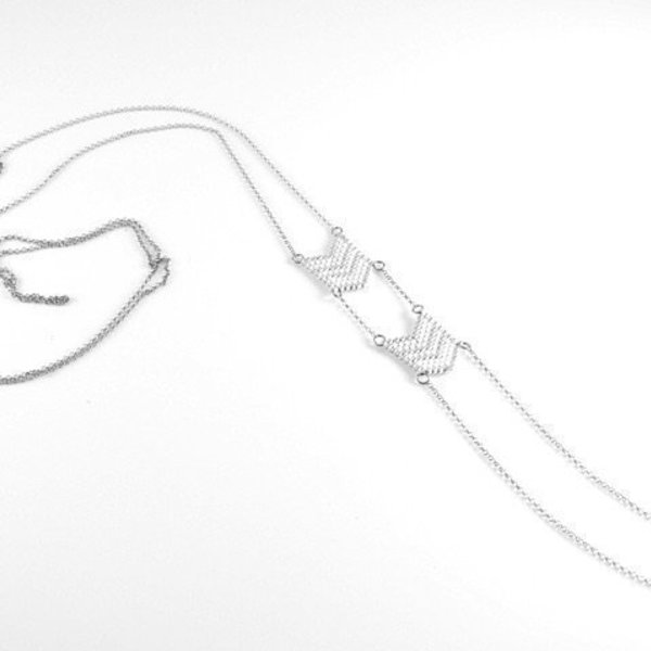 Double chevron necklace - ασήμι, ασήμι 925, χάντρες, μακριά - 3