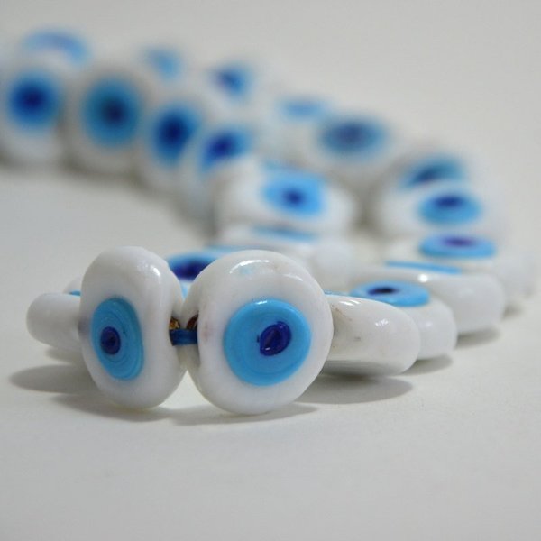 Tengri white glass eye necklace - γυαλί, κορδόνια, μάτι, χάντρες - 2