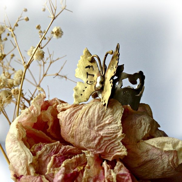 "Fly"| Butterfly Ring | Ασήμι & Mπρόυτζος - statement, chic, handmade, design, ασήμι 925, λουλούδια, χειροποίητα, boho, μπρούντζος - 2