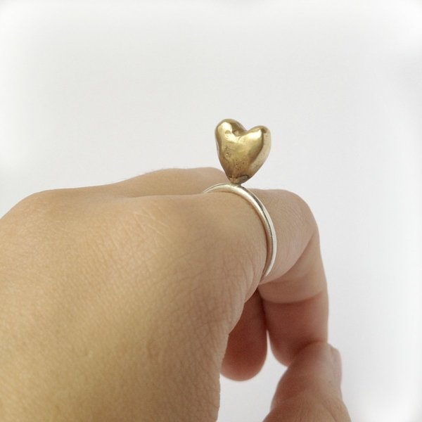 Gold Signature Ring | Ασήμι 925 & Μπρούτζος - statement, handmade, ασήμι 925, καρδιά, χειροποίητα, boho, μπρούντζος - 2