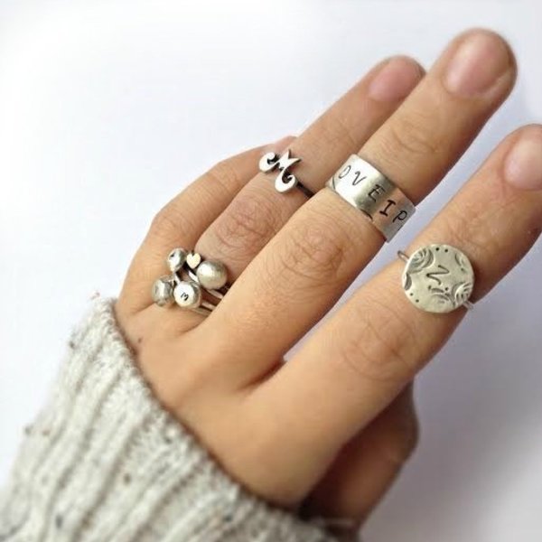 Personalized Circle Initial Mid Finger |Chevalier Ring | Ασήμι 925, αρχικό γράμμα, συμβολικό δαχτυλίδι - chic, handmade, μοναδικό, chevalier, ασήμι 925, μέταλλο, χειροποίητα, δωράκι, personalised, boho, μονογράμματα, αυξομειούμενα - 3